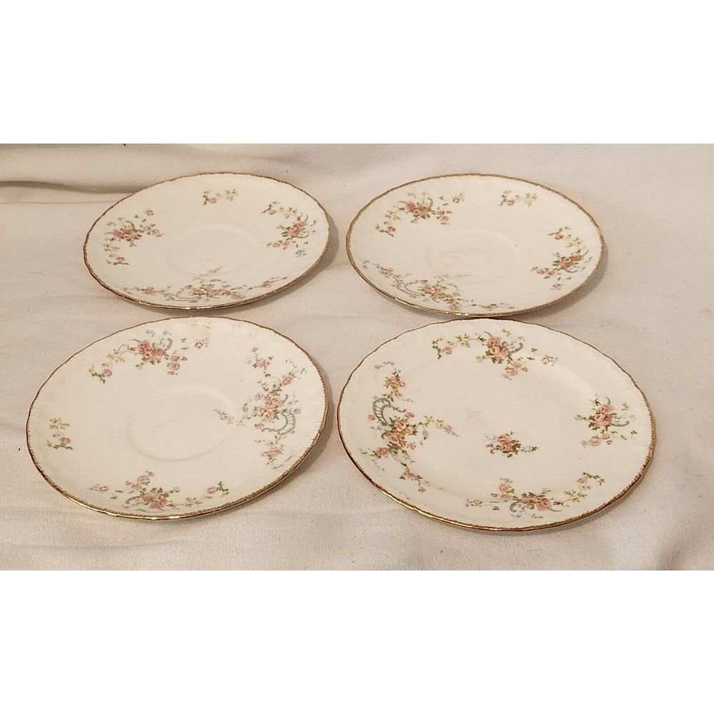 Pope‎ Gosser USA Plates Bread/Salad Pink w/Gold Scalloped Trim 4 Plates